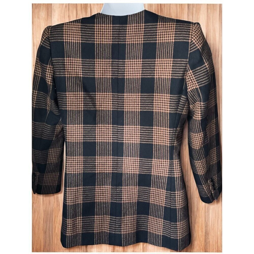 Sasson Paris New York Plaid Blazer Jacket 10 Houndstooth VNeck Double Breasted - Picture 6 of 7